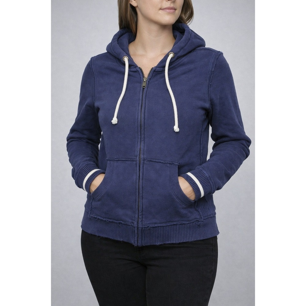 Mitchell & Ness Women's Full Zip Hoodie Small Blue Distressed Sweatshirt NWOT